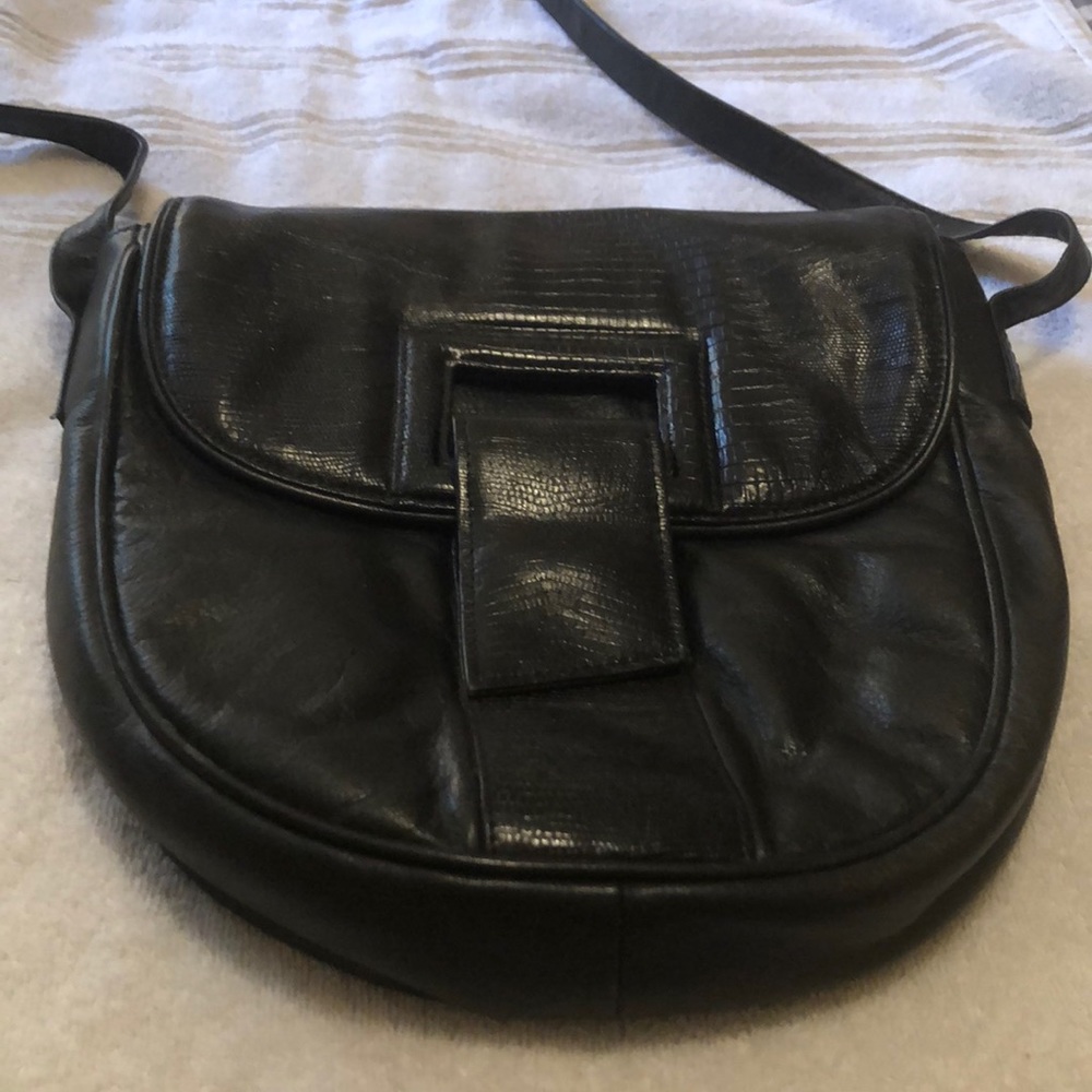 Genuine leather black shoulder bag